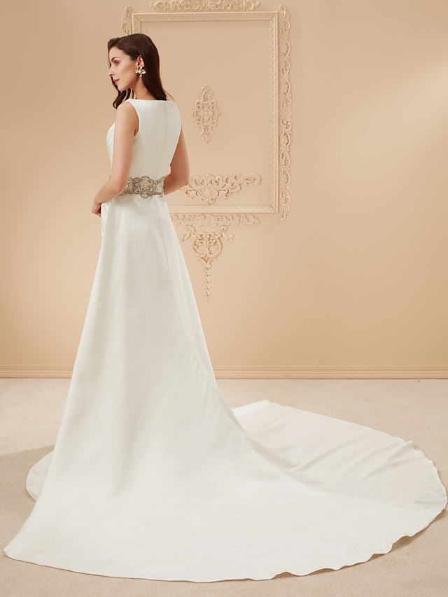 Mermaid Straps Bateau Neck Cathedral Train Tulle Wedding Gown With Beading 12