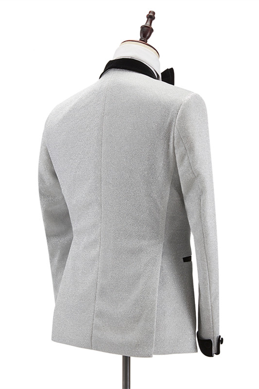 Wedding Groom Sparkle Black Shawl Lapel Double Breasted Suit 2
