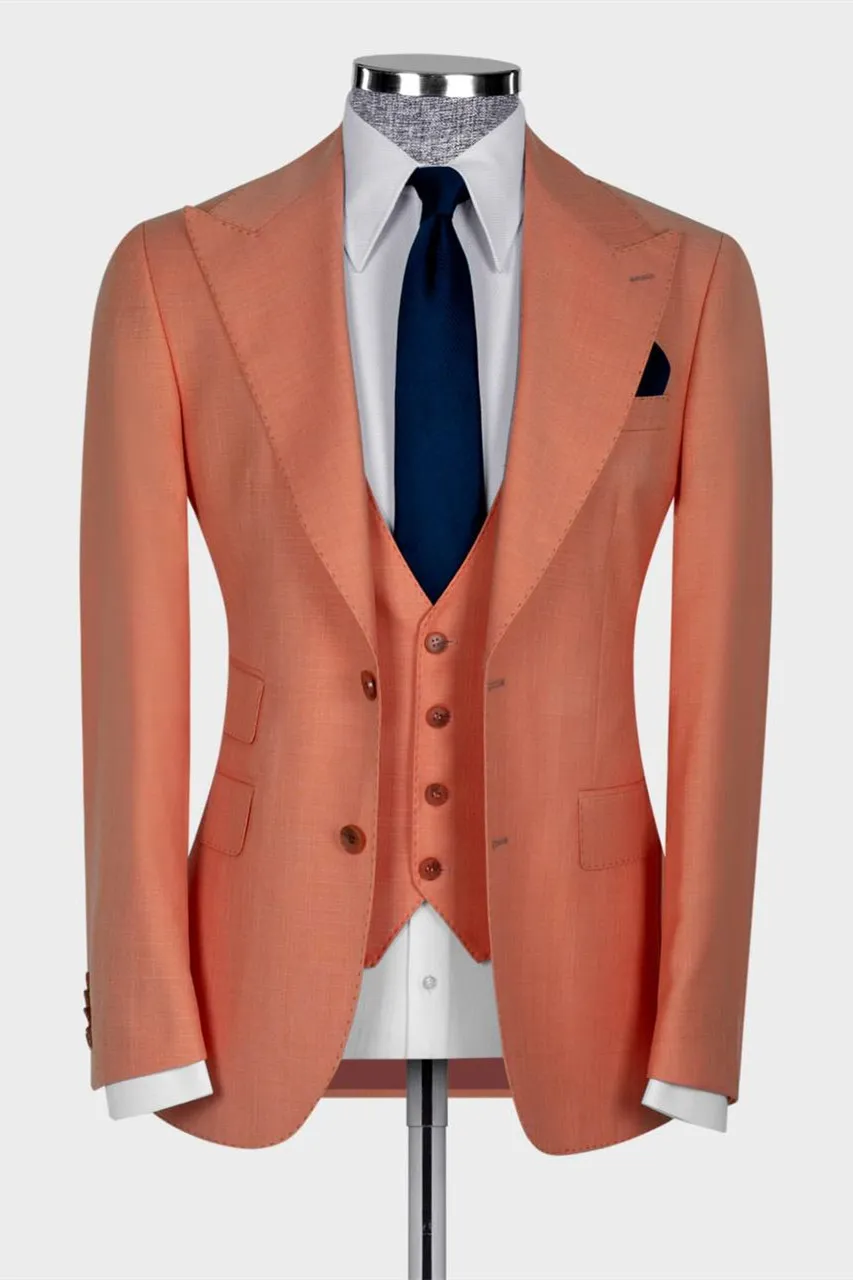 Watermelon Red Three Pieces Slim Fit Business Men Suit 1