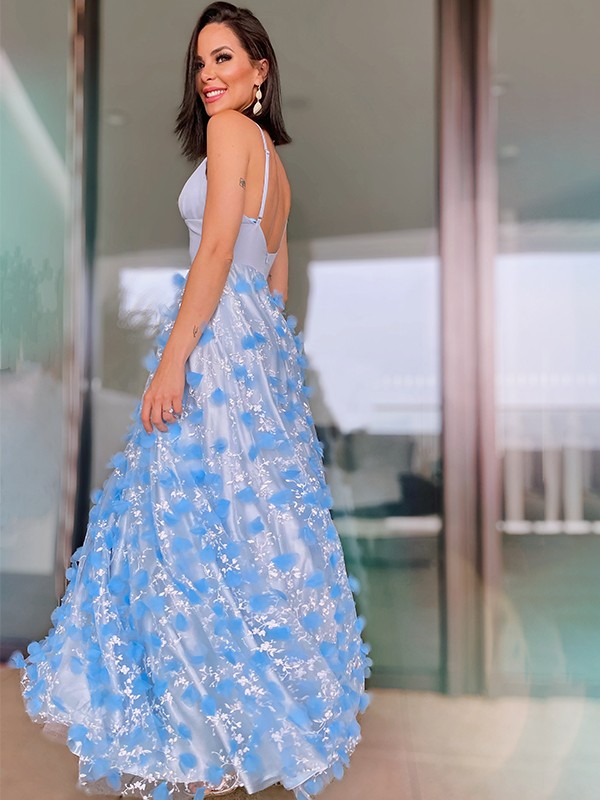 Ball Gown V-neck Long Sleeves Floor-length Lace Formal Dress With Lace 6