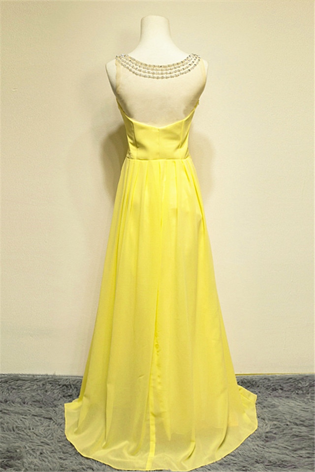 A-line Sleeveless Sweep / Brush Train 100D Chiffon Evening Gown With Crystal 2