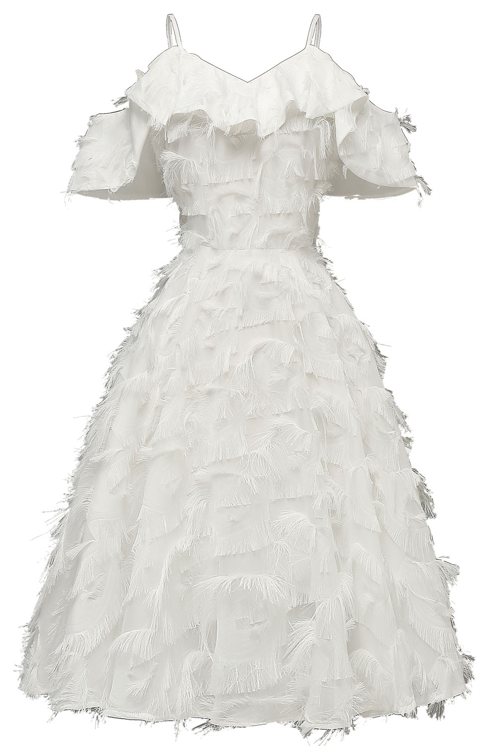 A-line Spaghetti Straps Sleeveless Knee-length Party Dress With Feathers 1