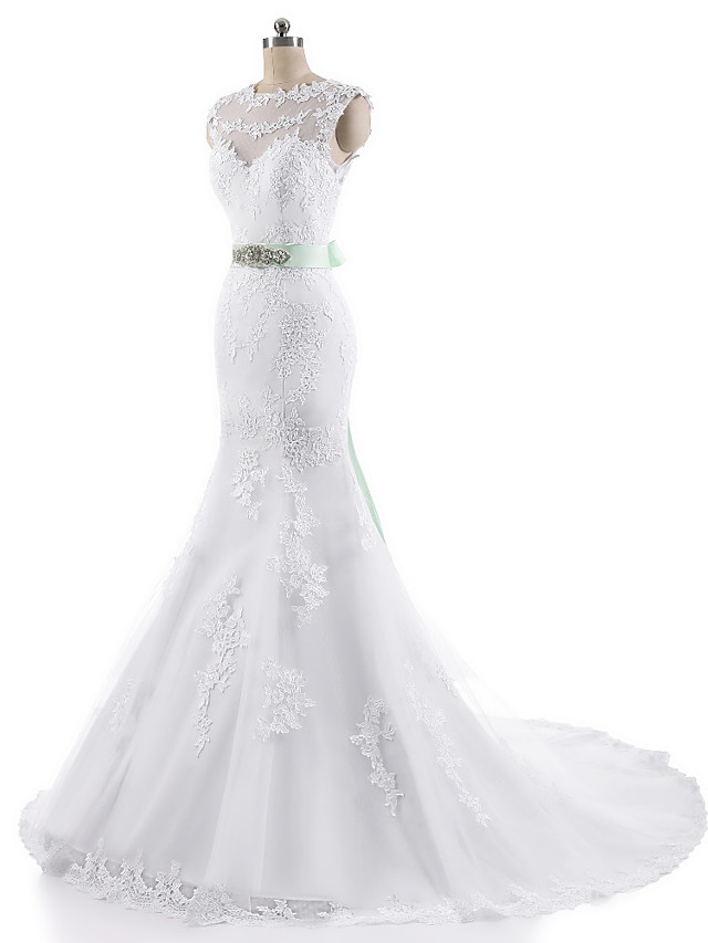 Mermaid Cap Sleeves Court Train Lace Bridal Gown With Lace 5