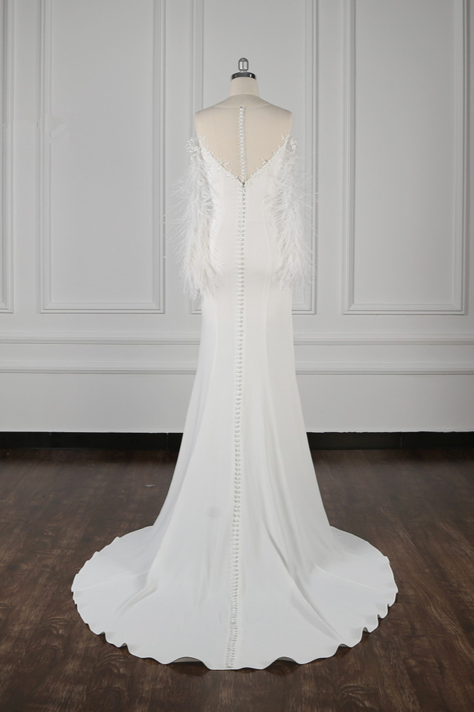 Mermaid Jewel Neck Sleeveless Floor-length 100D Chiffon Bridal Dress With Beading 2