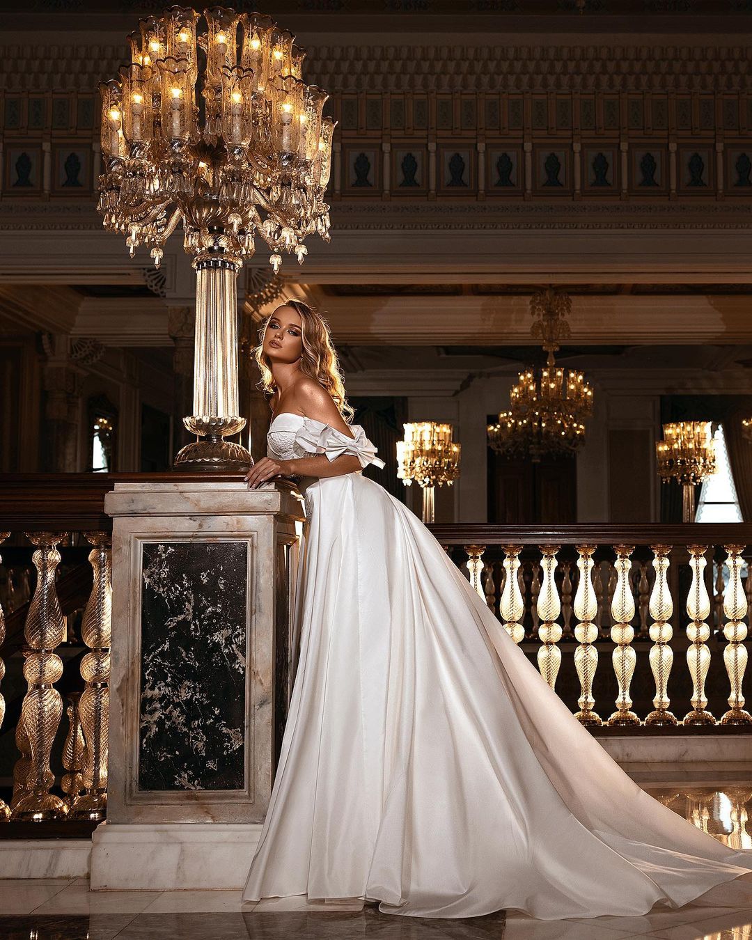 A-line Off-the-shoulder Sleeveless Chapel Train Satin Wedding Gown With Appliques 2