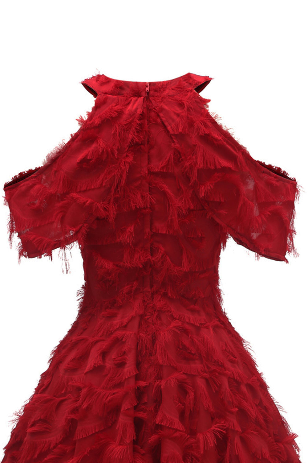 A-line Halter-neck Knee-length Party Dress With Feathers 15