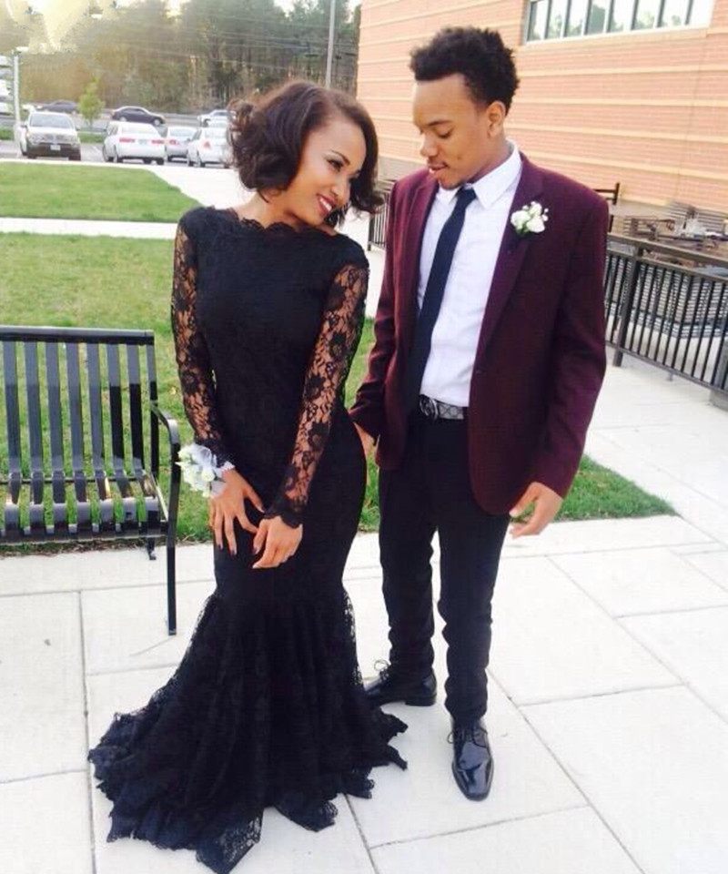 Mermaid Jewel Neck Long Sleeves Sweep / Brush Train Evening Gown With Lace 2