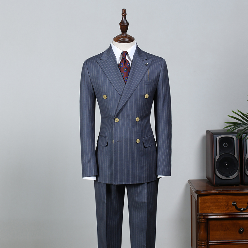 Navy Blue Striped Tailored Business Suit 2