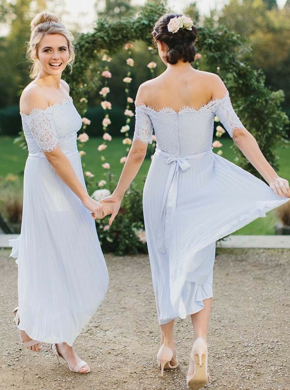 A-line Bateau Neck Cap Sleeves Tea-length Bridesmaid Dress With Embroidery 2