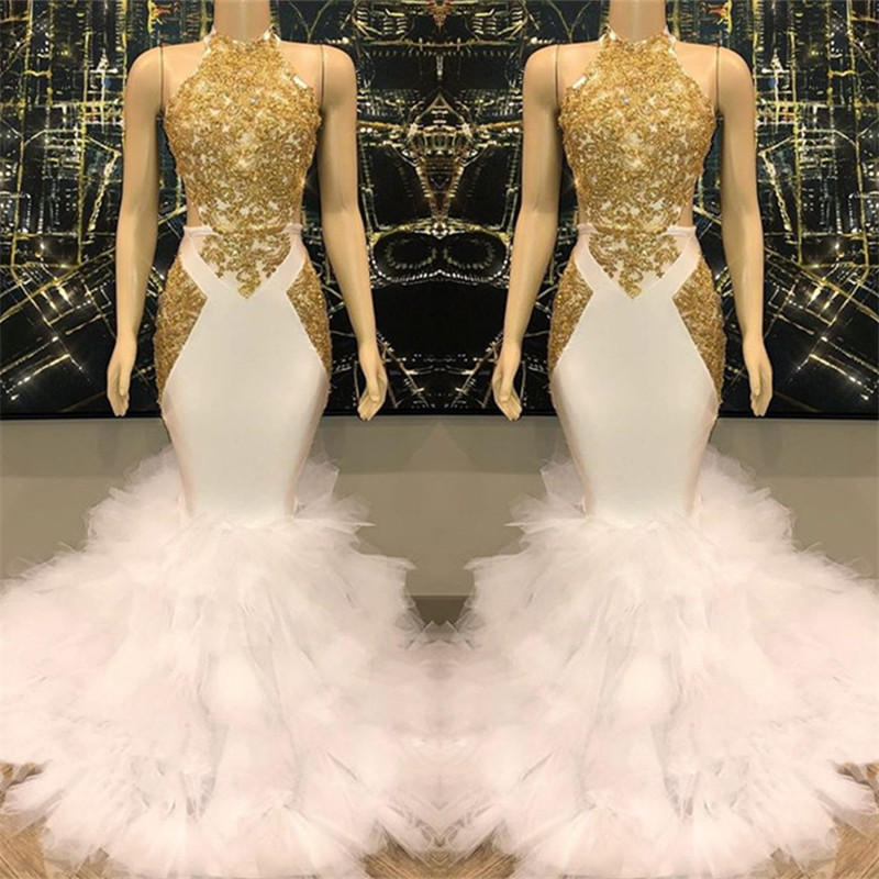 Mermaid High Neck Sleeveless Sweep / Brush Train Tulle Formal Dress With Lace 2