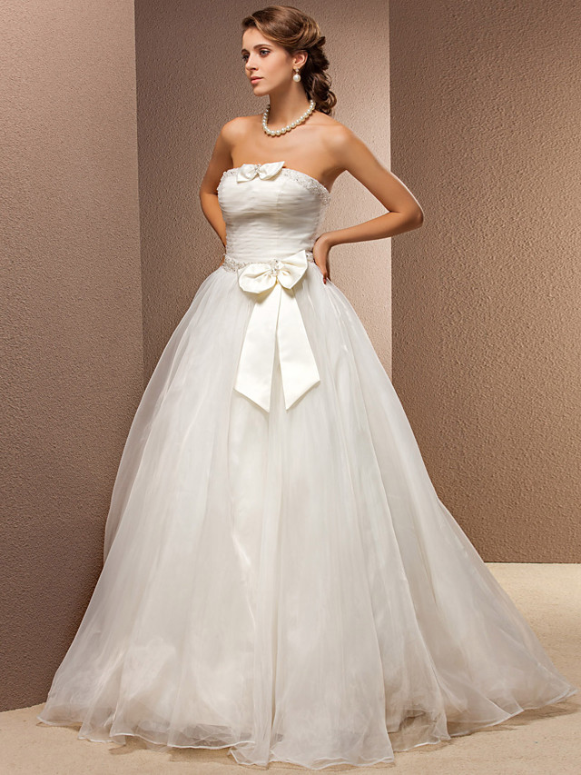 Ball Gown Strapless Sleeveless Floor-length Lace Bridal Attire With Lace 3
