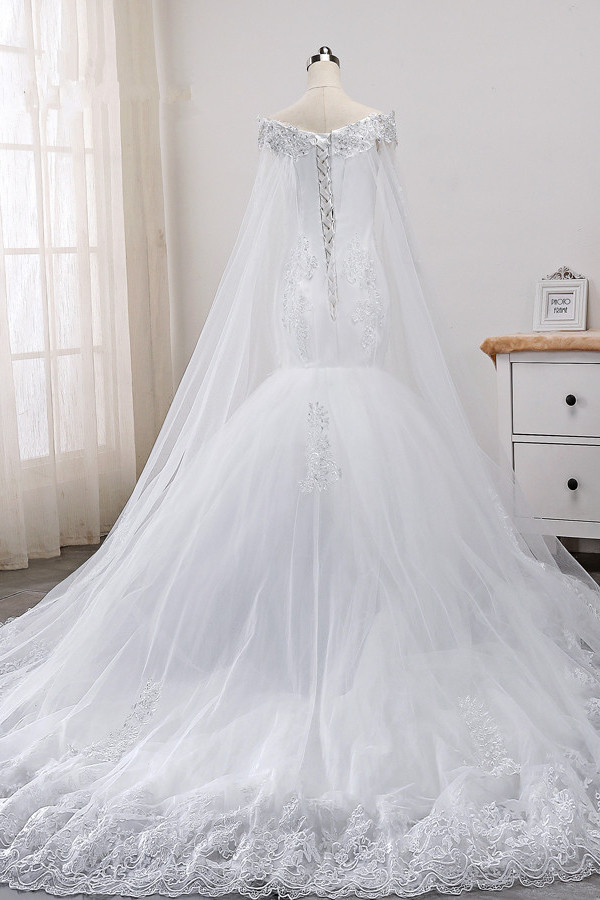 Mermaid Off-the-shoulder Sweetheart Neck Sleeveless Floor-length Tulle Wedding Gown With Beading 2