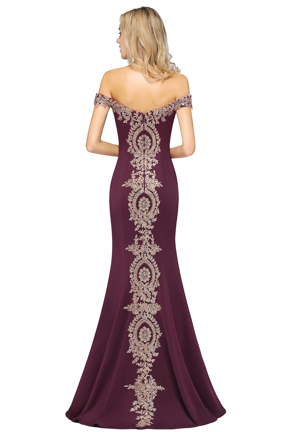 Mermaid Bateau Neck Cap Sleeves Sweep / Brush Train Bridesmaid Gown With Rhinestone 10