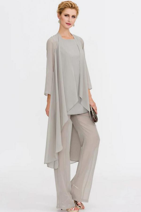 Plus Size Floor Length Pantsuit 3 Piece Suit Mother of the Bride Dress with Chiffon 4