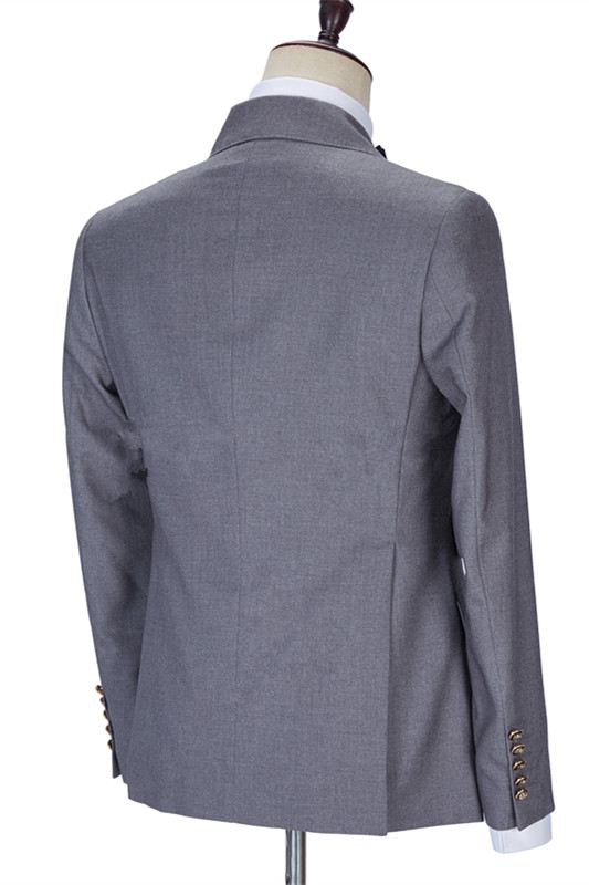 Gray Double Breasted Slim Fit Business Suit 2