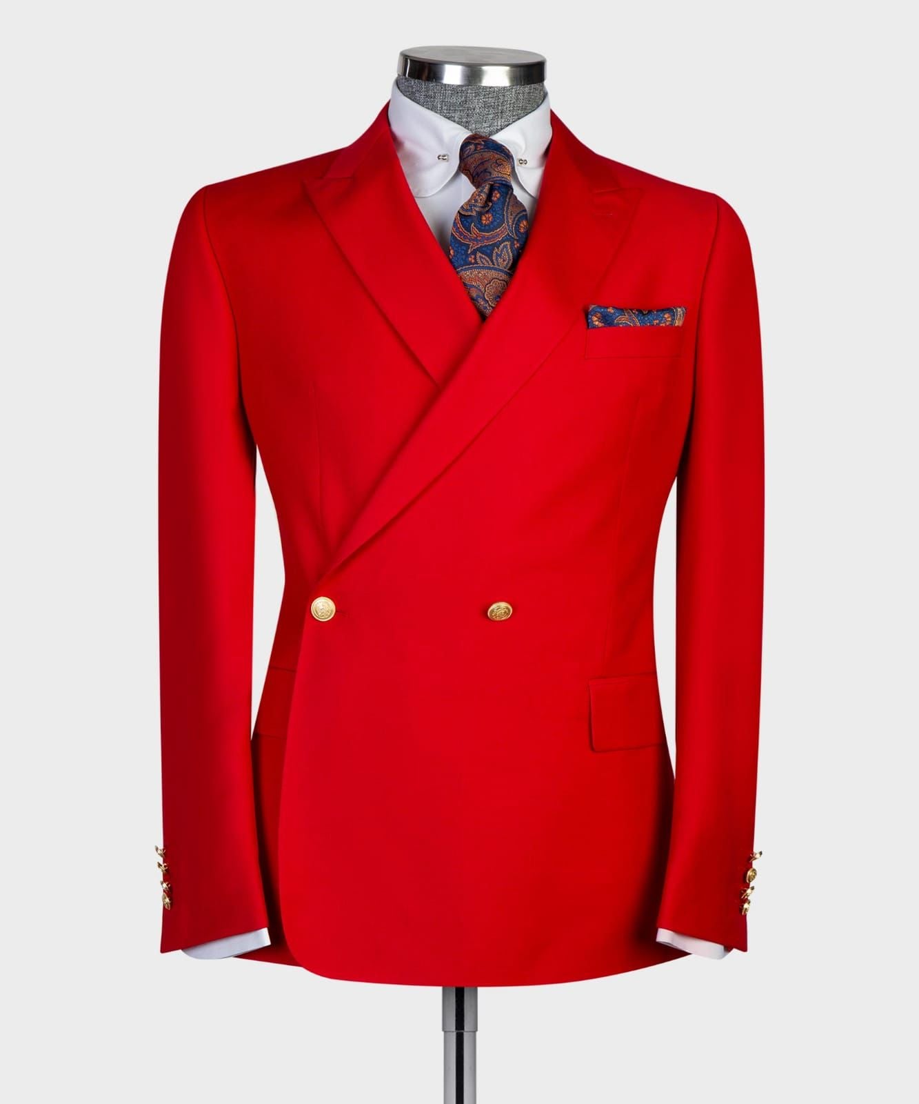 Red Double Breasted Best Fitted Prom Outfit with Peaked Lapel 4