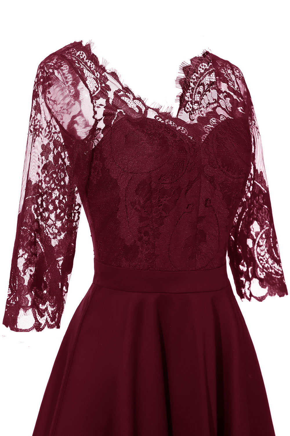 A-line V-neck Half-Sleeves Knee-length Lace Party Dress With Lace 5