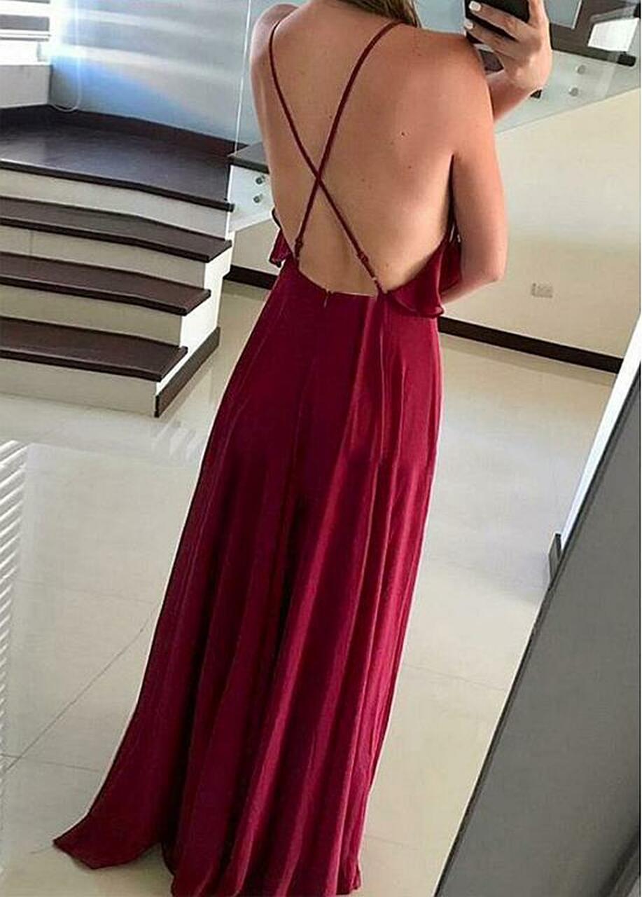 Column Spaghetti Straps Sleeveless Floor-length Bridesmaid Outfit 2