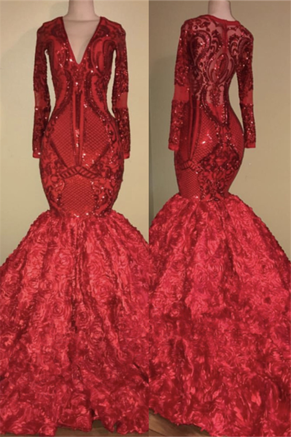 Mermaid V-neck Court Train Evening Gown With Appliques 1