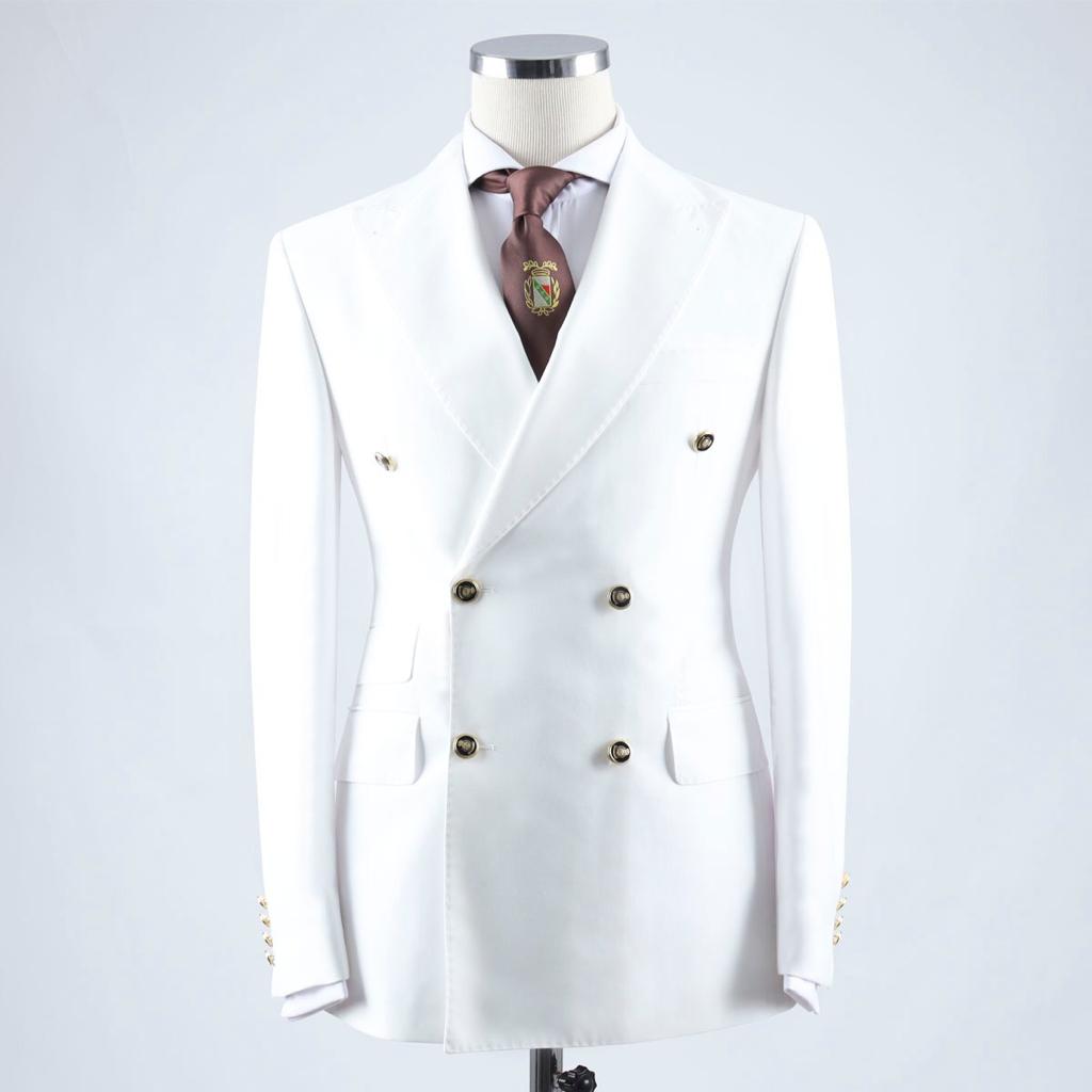 White Double Breasted  Peaked Lapel Men Suit 3