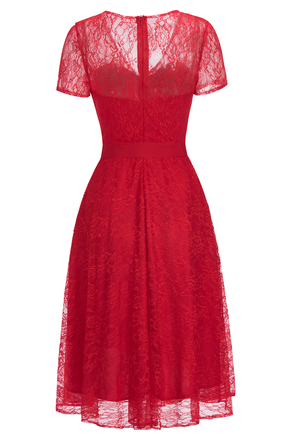 A-line V-neck Short Sleeves Mini Lace Bridesmaid Attire With Ribbons 7
