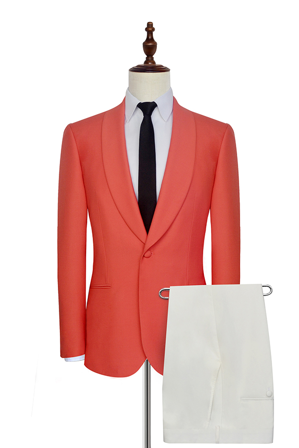 Orange Single Breasted Mens Prom Suits with Shawl Lapel 2
