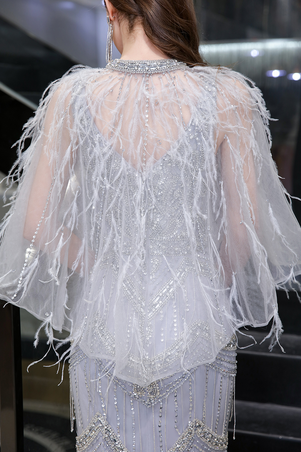 Mermaid V-neck Sleeveless Court Train Tulle Evening Gown With Feathers 14