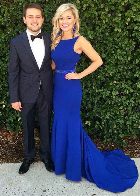 Mermaid Sleeveless Sweep / Brush Train Evening Gown With Beading 2