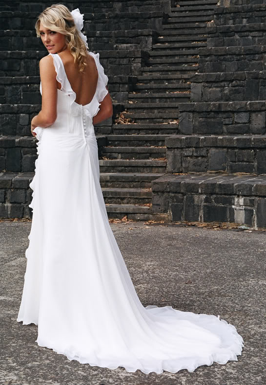 A-line V-neck Sleeveless 100D Chiffon Bridal Gown With Court Train 2