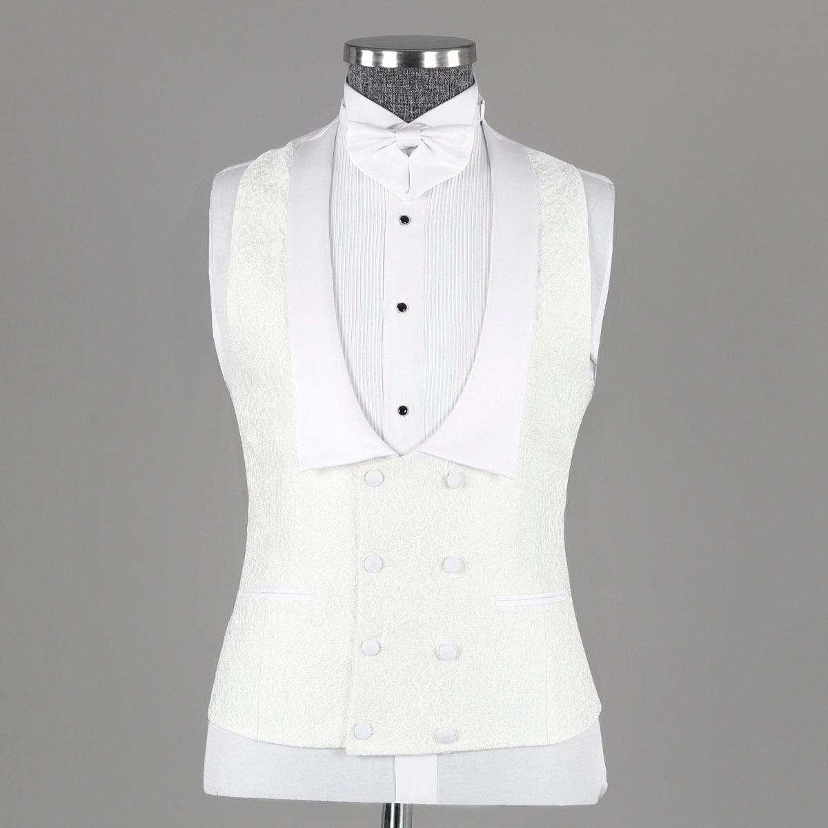 White Jacquard Three Pieces Bespoke Wedding Men Suit 2