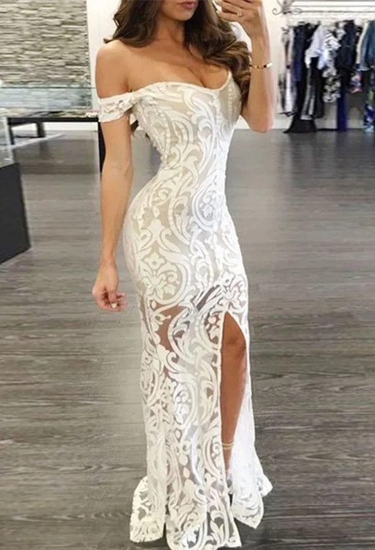 Column Off-the-shoulder Sleeveless Sweep / Brush Train Evening Dress With Lace 1