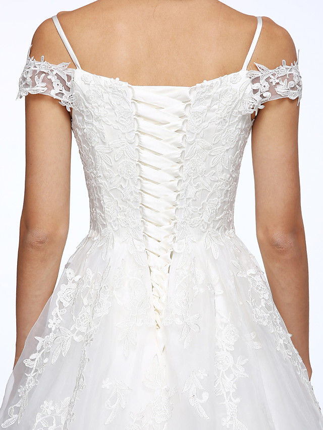 Ball Gown Short Sleeves Court Train Organza Wedding Gown With Lace 10