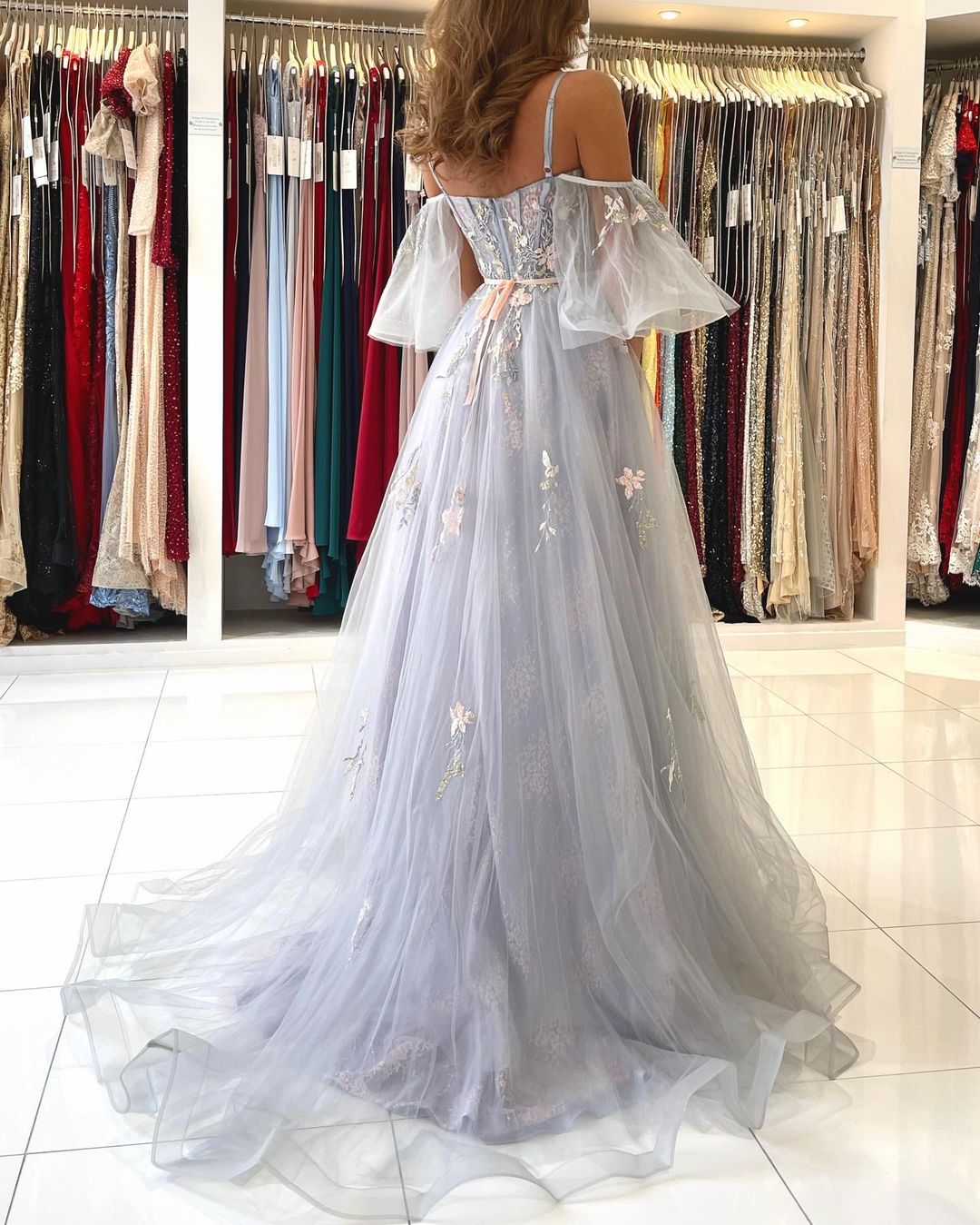 A-line Spaghetti Straps Sleeveless Floor-length Tulle Evening Dress With Lace 6