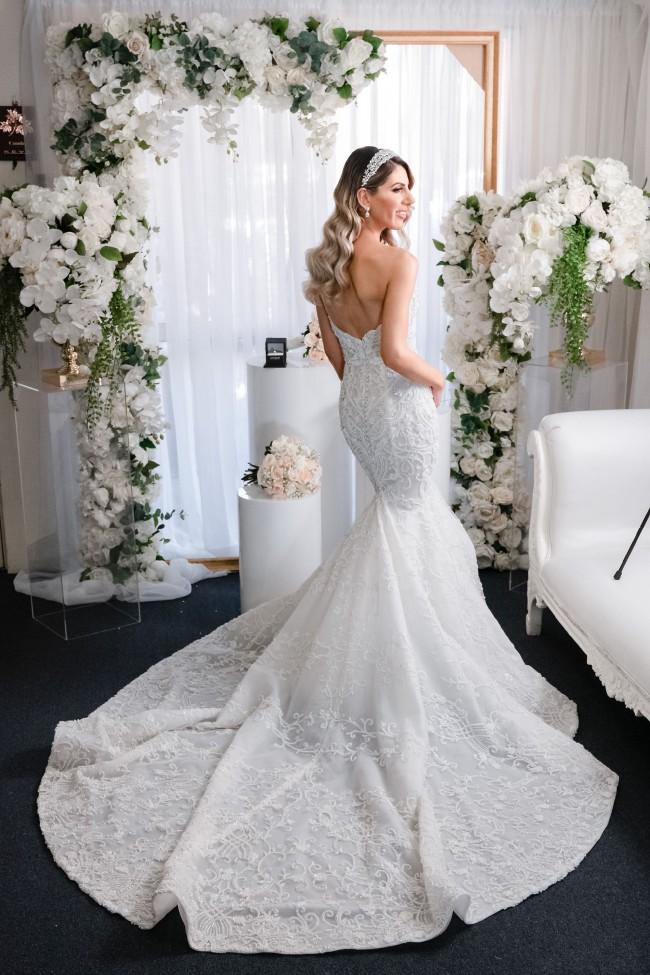 Mermaid Sweetheart Neck Sleeveless Sweep / Brush Train Lace Bridal Gown With Lace 3