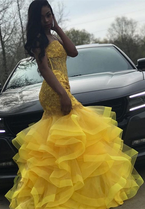 Mermaid Strapless Sleeveless Sweep / Brush Train Tulle Prom Dress With Lace 3