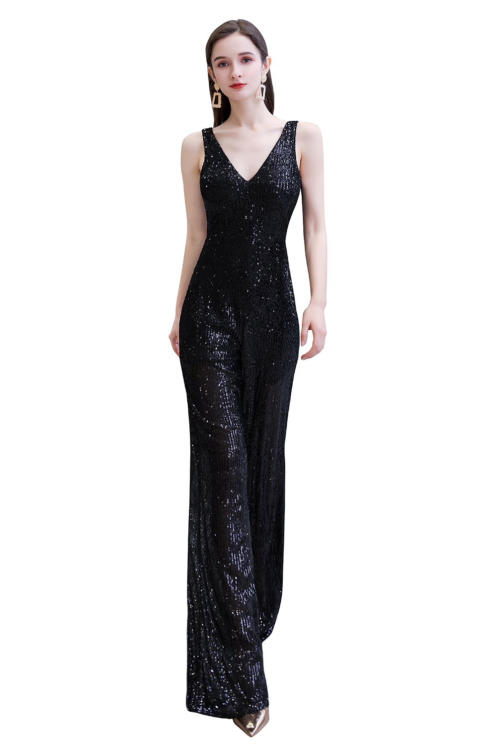 Shining V-neck Silver Sequin Sleeveless Prom Jumpsuit 27
