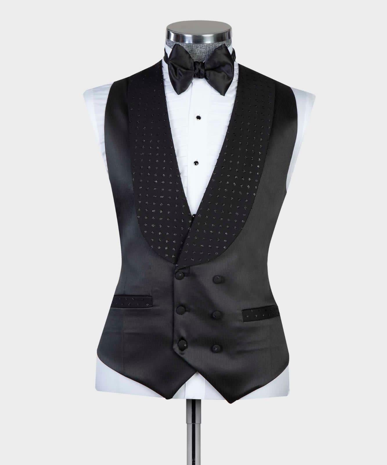 Black Double Breasted Two Pieces Wedding Suit with Shawl Lapel 2