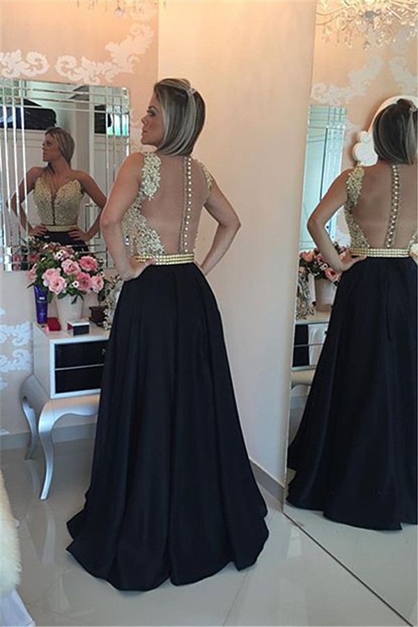 A-line Scoop Neck Sleeveless Sweep / Brush Train 100D Chiffon Evening Dress With Beading 2