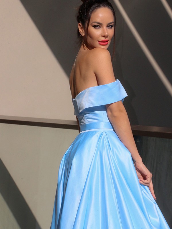 A-line Off-the-shoulder Halter-neck Sleeveless Floor-length 100D Chiffon Evening Dress With Sweep / Brush Train 3
