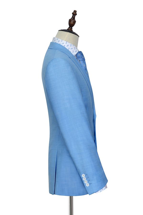 Blue Single Breasted Mens Suits for Business with Peak Lapel 4