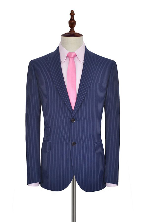 Navy Blue Striped Mens Suits for Business 3
