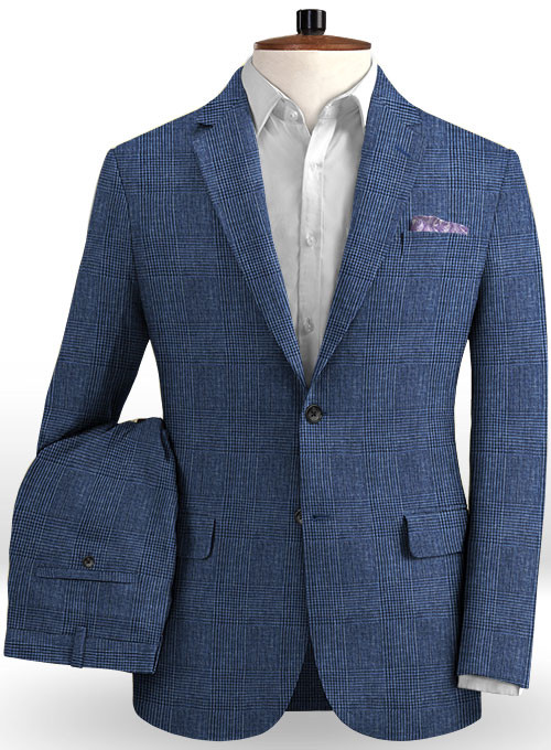 Navy Blue Linen Men Suits 2