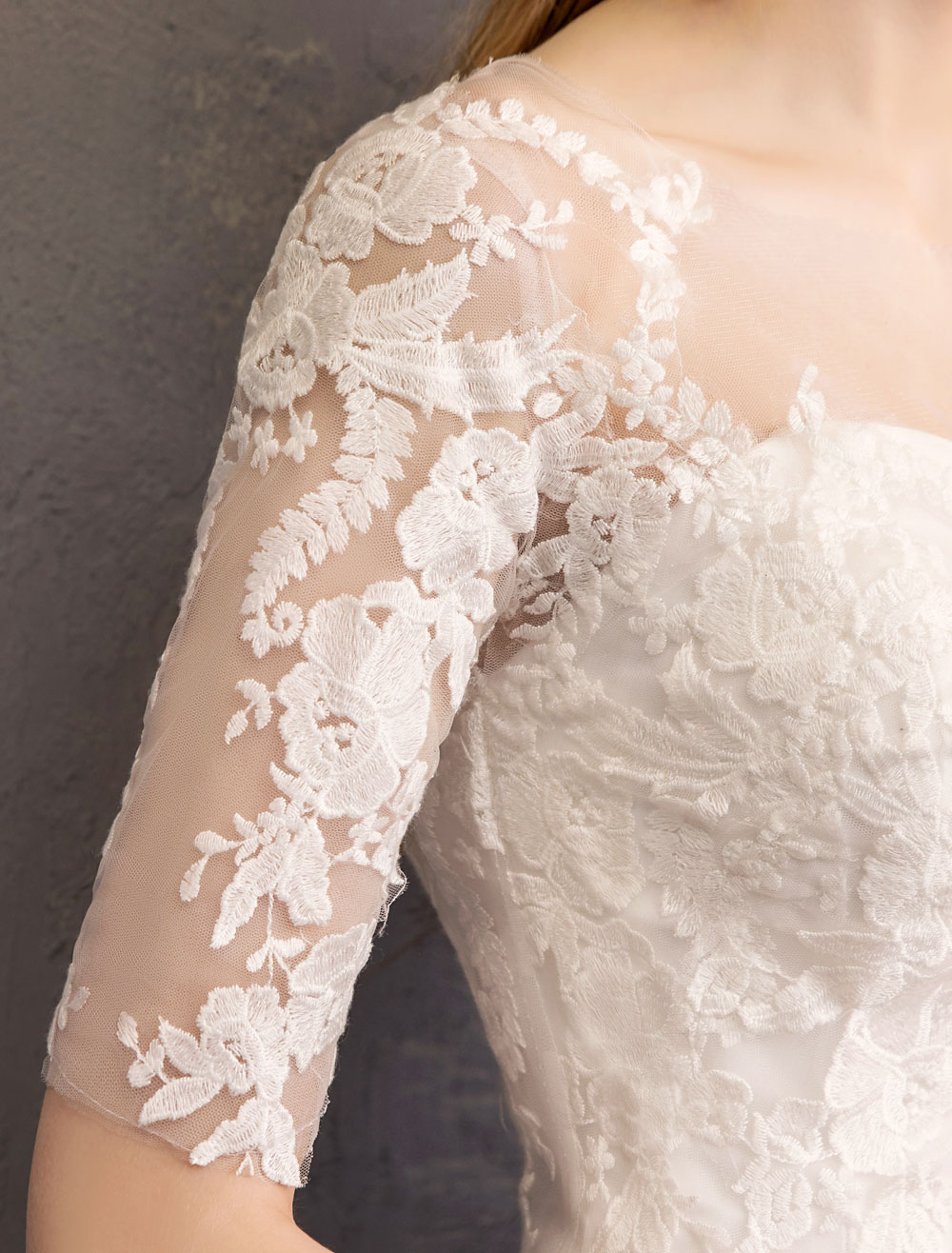 Half-Sleeves Floor-length Lace Wedding Dress With Lace 10
