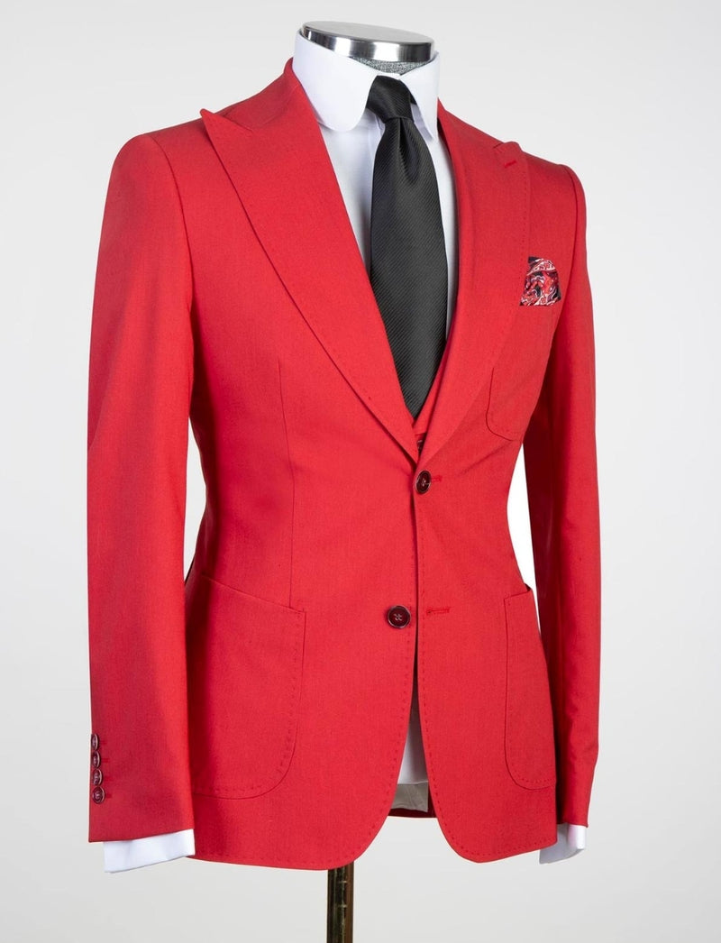 Red Peaked Lapel Close Fitting Business Men Suit 3