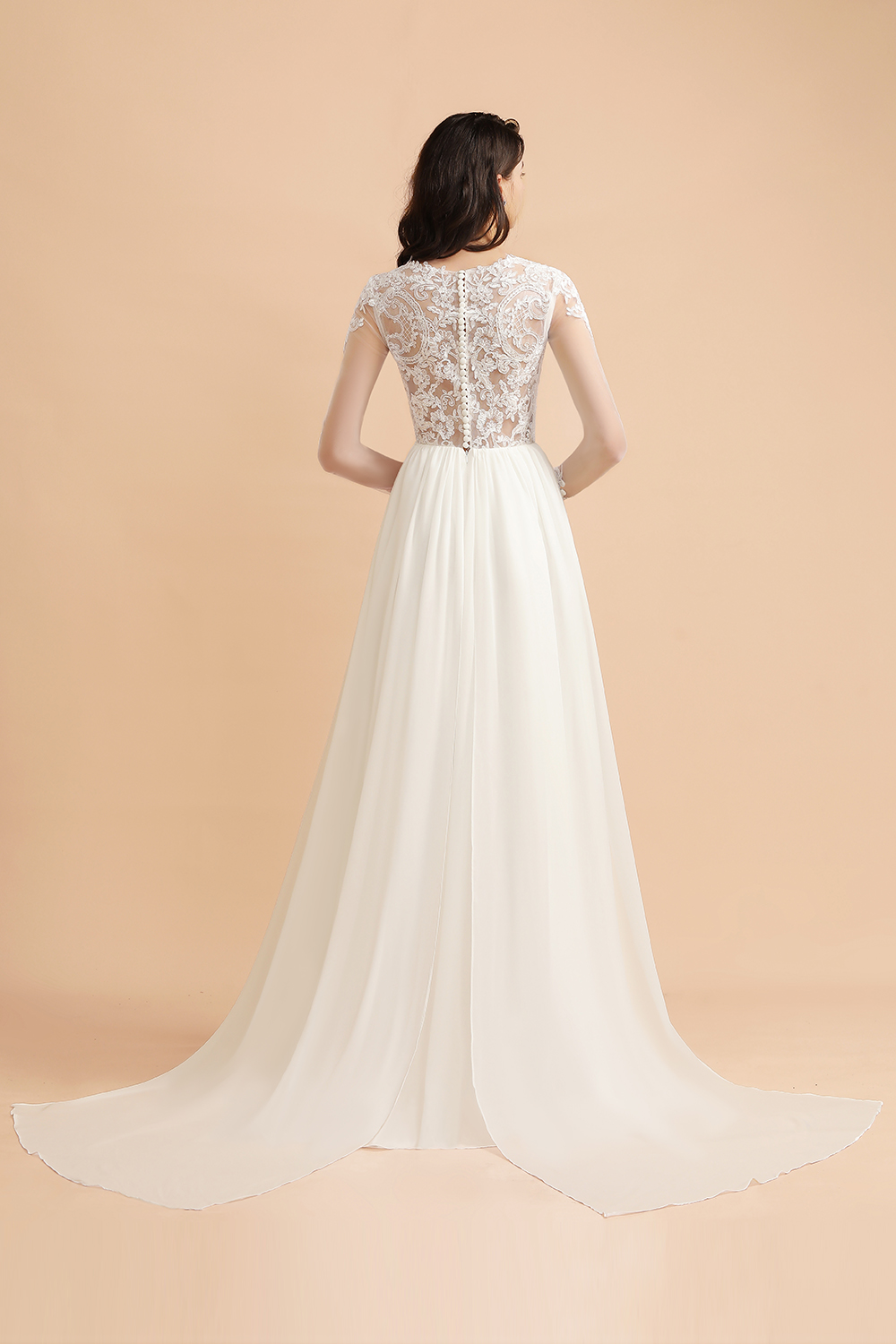 A-line Jewel Neck Long Sleeves Floor-length 100D Chiffon Bridal Attire With Appliques 2