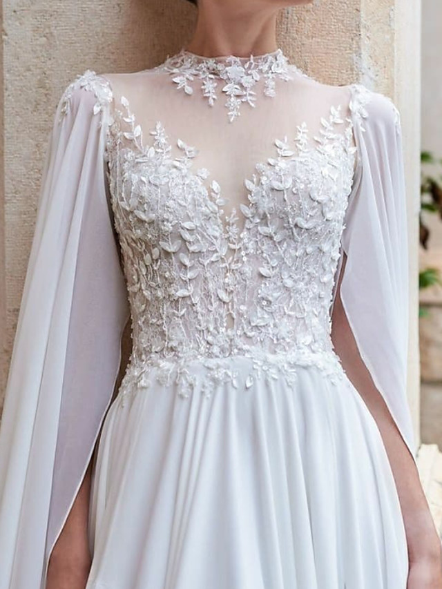 A-line Long Sleeves Court Train Tulle Bridal Gown With Lace 3