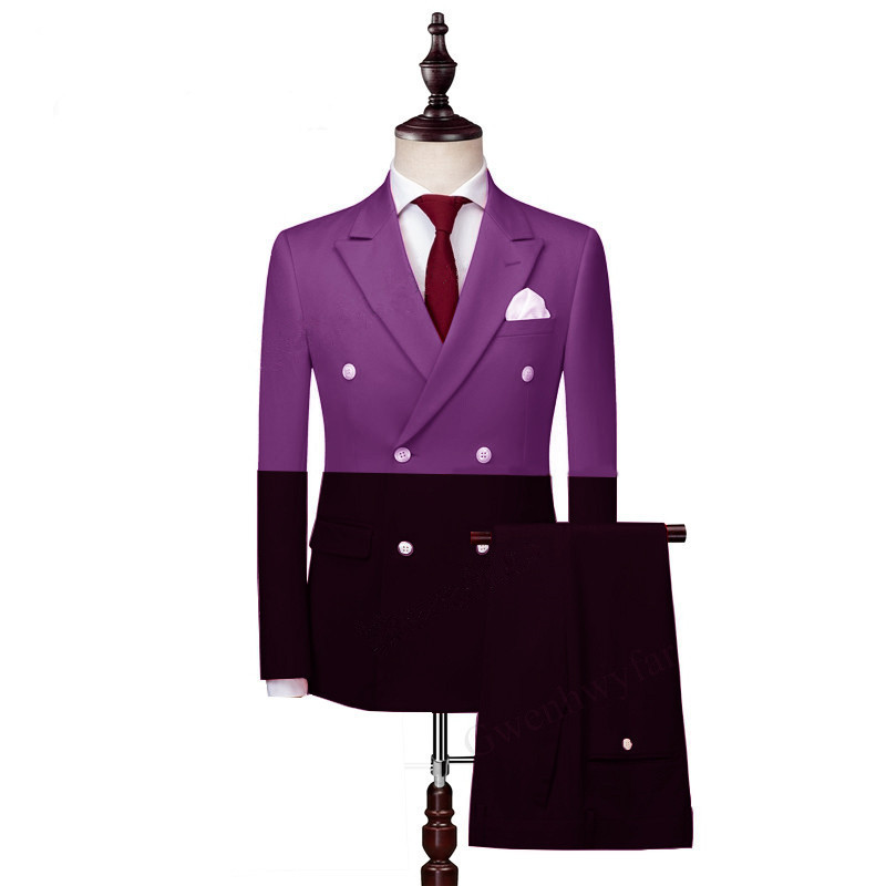 Grape Double Breasted Peaked Lapel Prom Suit for Men 2