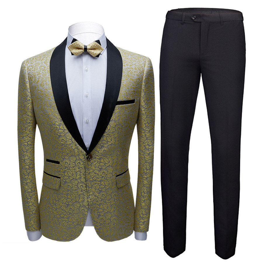 Gold Jacquard Slim Fit Prom Men's Suit 3