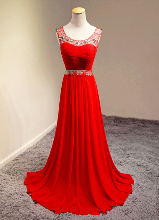 A-line Sleeveless Floor-length 100D Chiffon Prom Dress With Beading 5