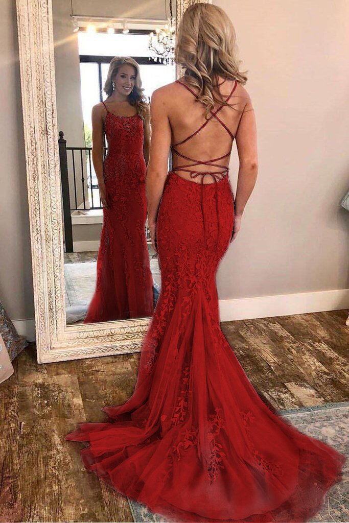 Column Spaghetti Straps Sleeveless Sweep / Brush Train Formal Dress With Appliques 5